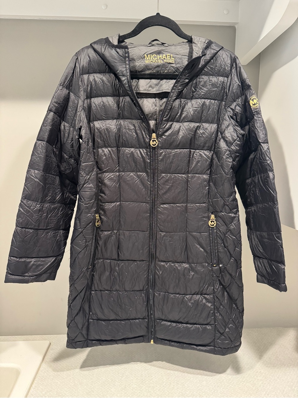 Michael Kors Women's Black Quilted Packable Hooded Puffer Coat